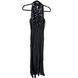 Vtg Blondie & Me evening Womens Sz 10 Maxi Length Formal Dress Black Sequin